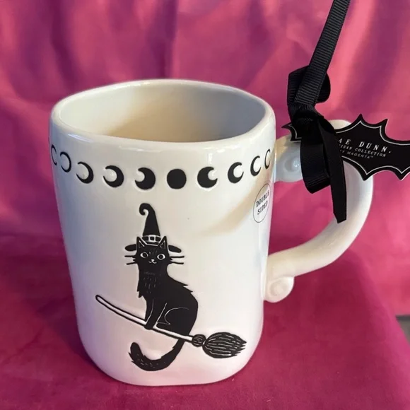 Rae Dunn Halloween Cat Mug with Moon Phases - Picture 1 of 4